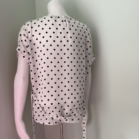 Express Black and White Polka Dot Belted Blouse XS - Picture 6 of 7